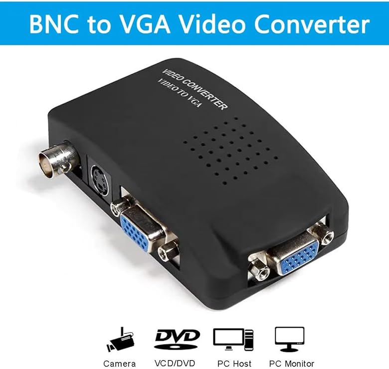 S-video Bnc'den VGA Dönüştürücü Adaptör Dijital Switcher PC TV Kamera DVD DVR Çevirici Dönüştürücü Siyah, DerwellBnccVga1x