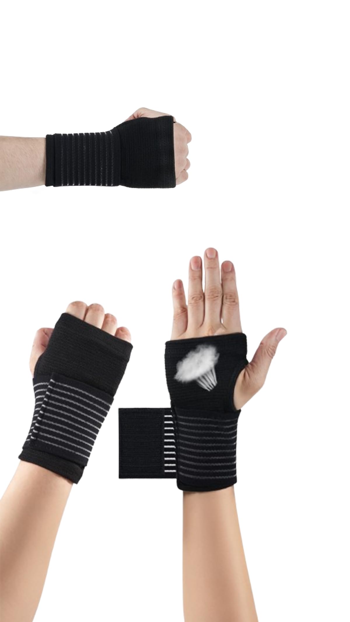 Sweet seven Adjustable 2 Pack Wrist Braces with Strap for Men and Women - Relieve Pain and Tendonitis, Support Sports Activities - Left & Right Hands - Elastic Black Design
