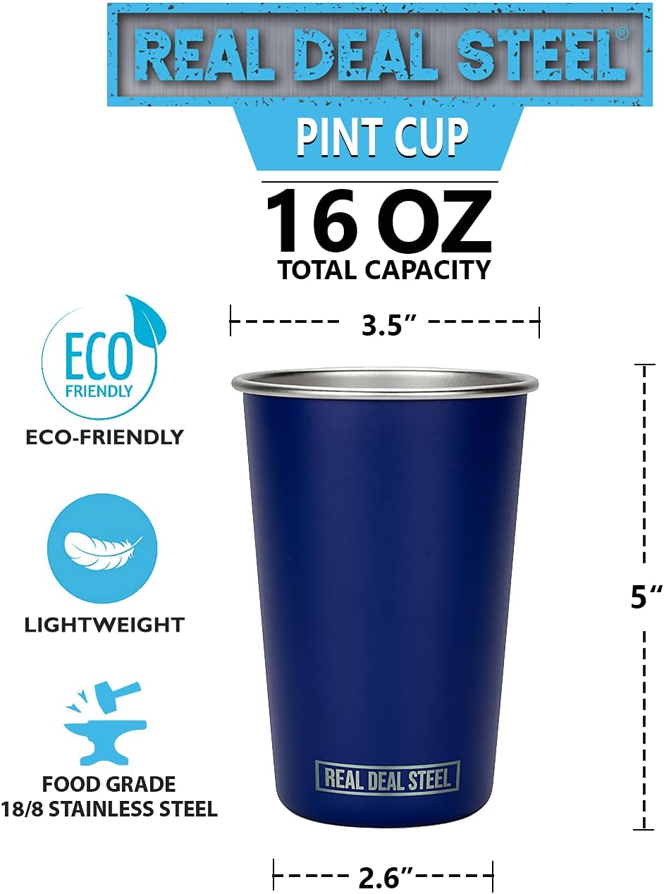 Real Deal Steel Party Pints: 16 oz Pint Cups, Stackable Tumblers, Eco Friendly Premium Metal Drinking Glasses - Image 4