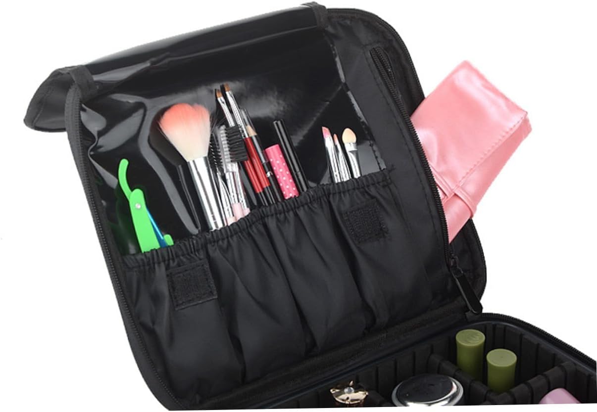 Black Cosmetic Train Case with Adjustable Dividers, Size S for Travel