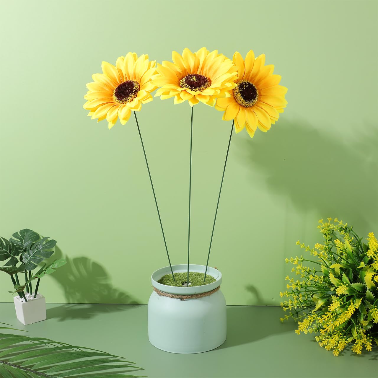 TOPBATHY Lot de 5 panneaux de tournesol en métal pour décoration de jardin en tissu de soie et piquets de pelouse