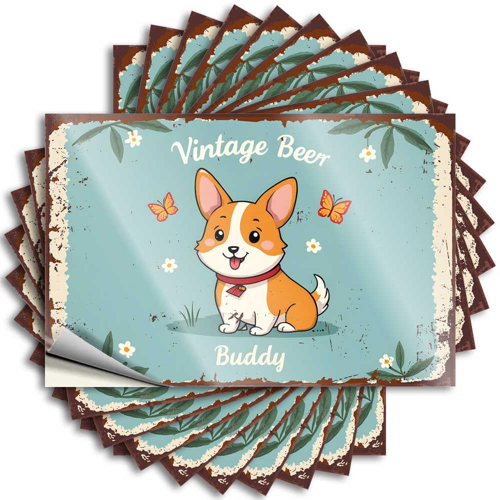 Dorm Room Accessories Stone Sticker - Vintage Beer Buddy: A Whimsical Corgi Adventure Helmet Waterproof Vinyl Sticker(6X9CM)