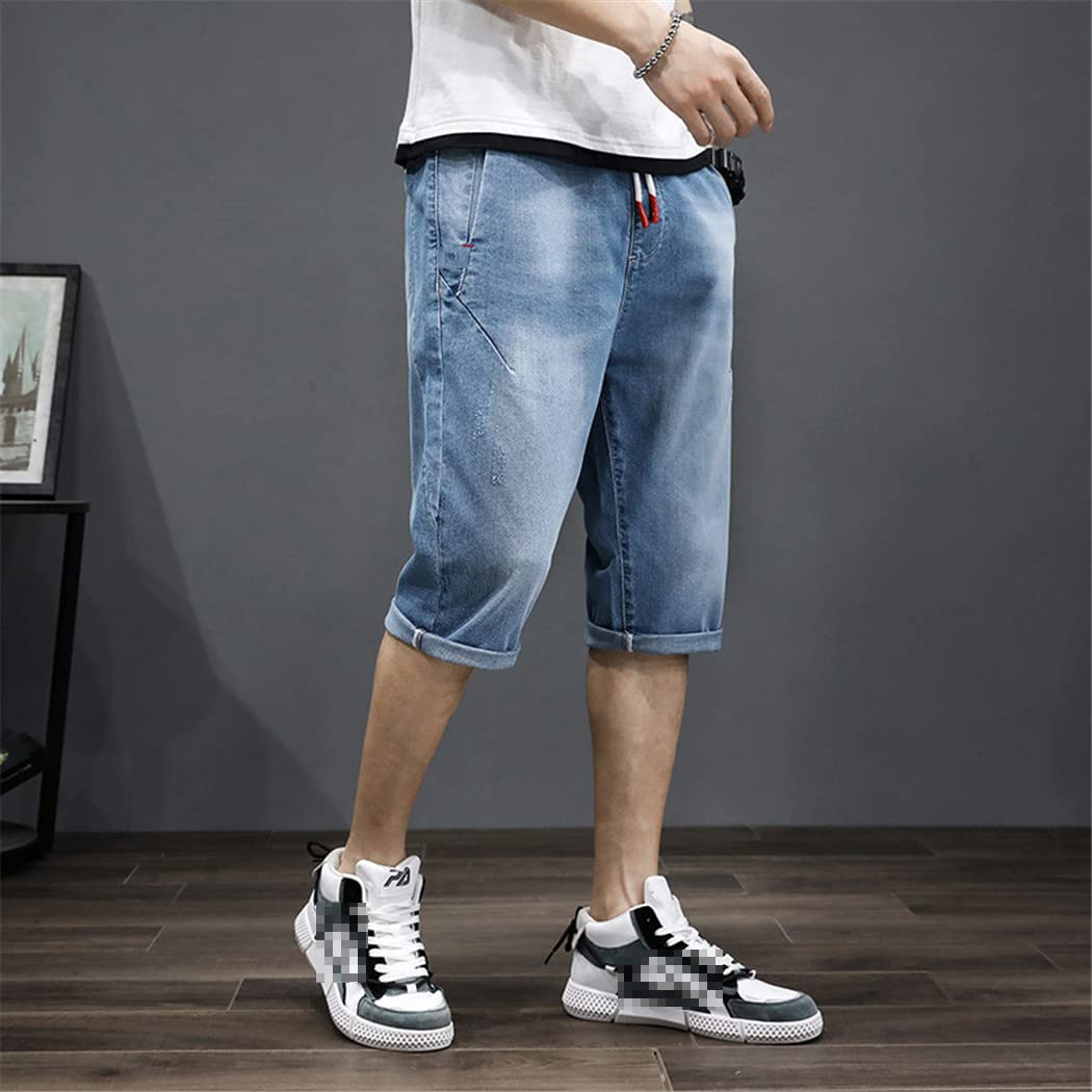 KEHAIOO Jeans da uomo Pantaloncini Pantaloni lunghi Bermuda Denim Shorts Estate 3/4 Pantaloni Capri Blu Corto Plus Size, Azzurro, XXL