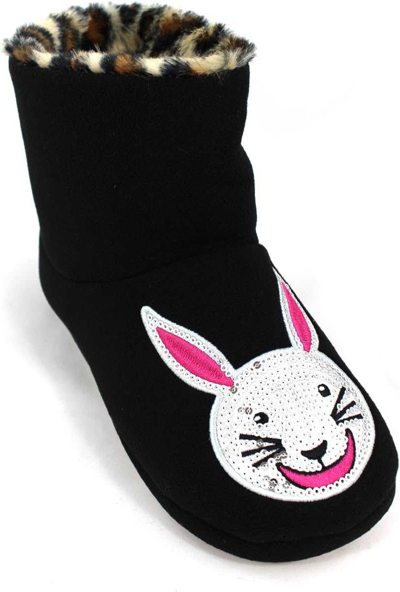 kensie Womens Boot Slippers (M (7/8) M US Women, Bunny Black)