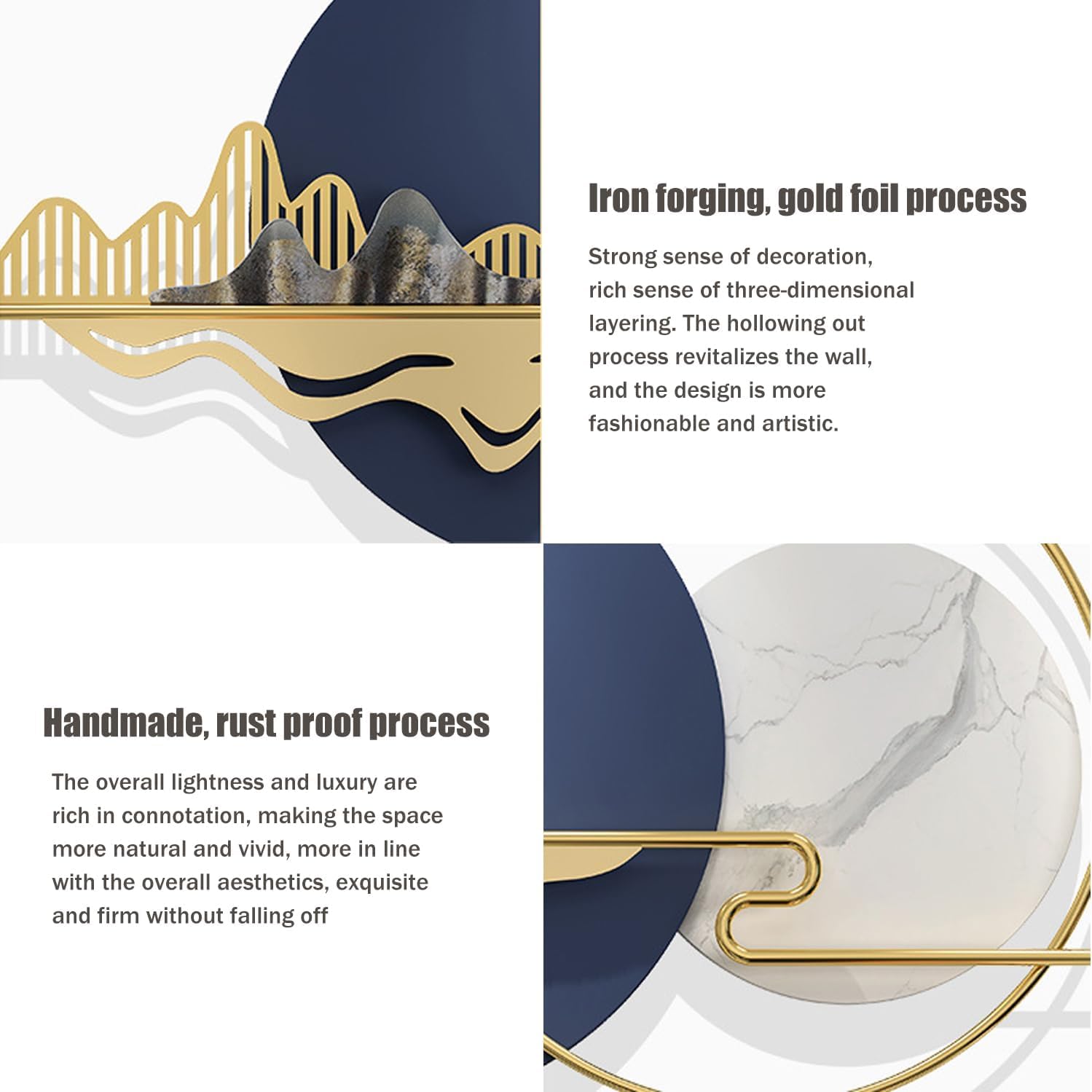 XOOFMASS Large Mountain Metal Wall Art Sculptures, 3D Gold Wall Decor Wall Decoration for Living Room, Wall Sculptures for Living Room Bedroom Kitchen Decoration