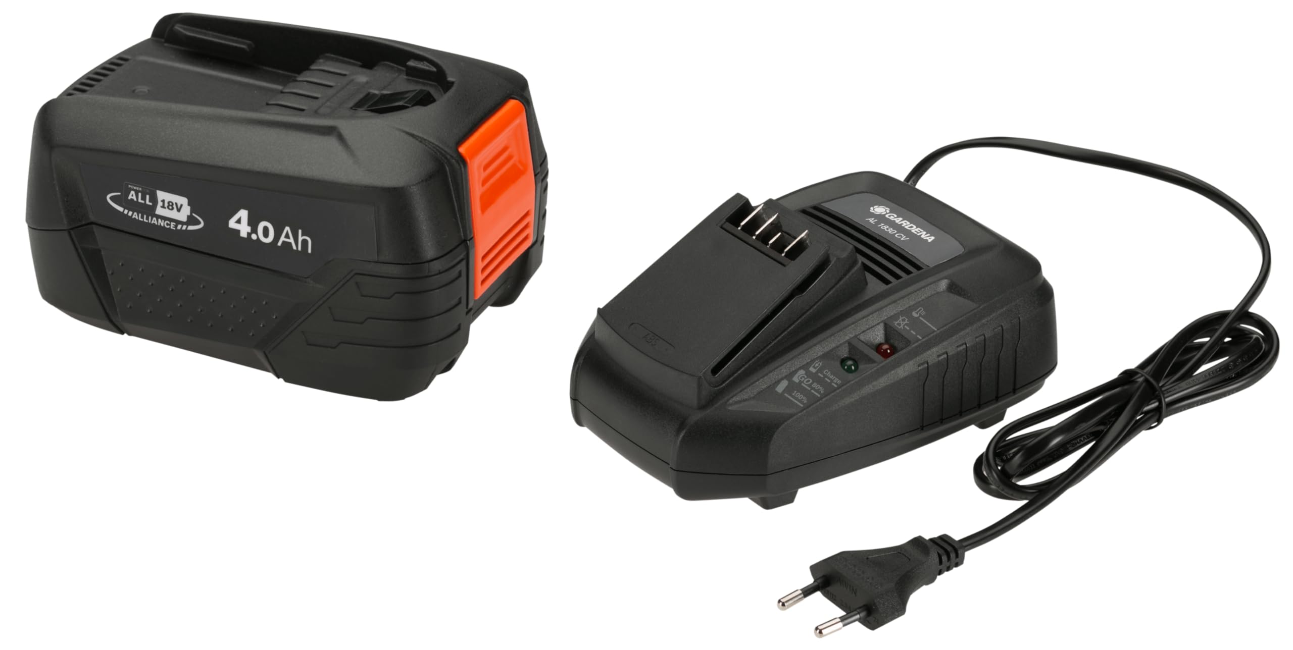 Gardena Kit de inicio P4A PBA 18V/72 + AL 1830 CV: para todos los aparatos Power For All habituales, tiempo de carga de 95 minutos, función Ready to Go, 4,0 Ah (14907-20)
