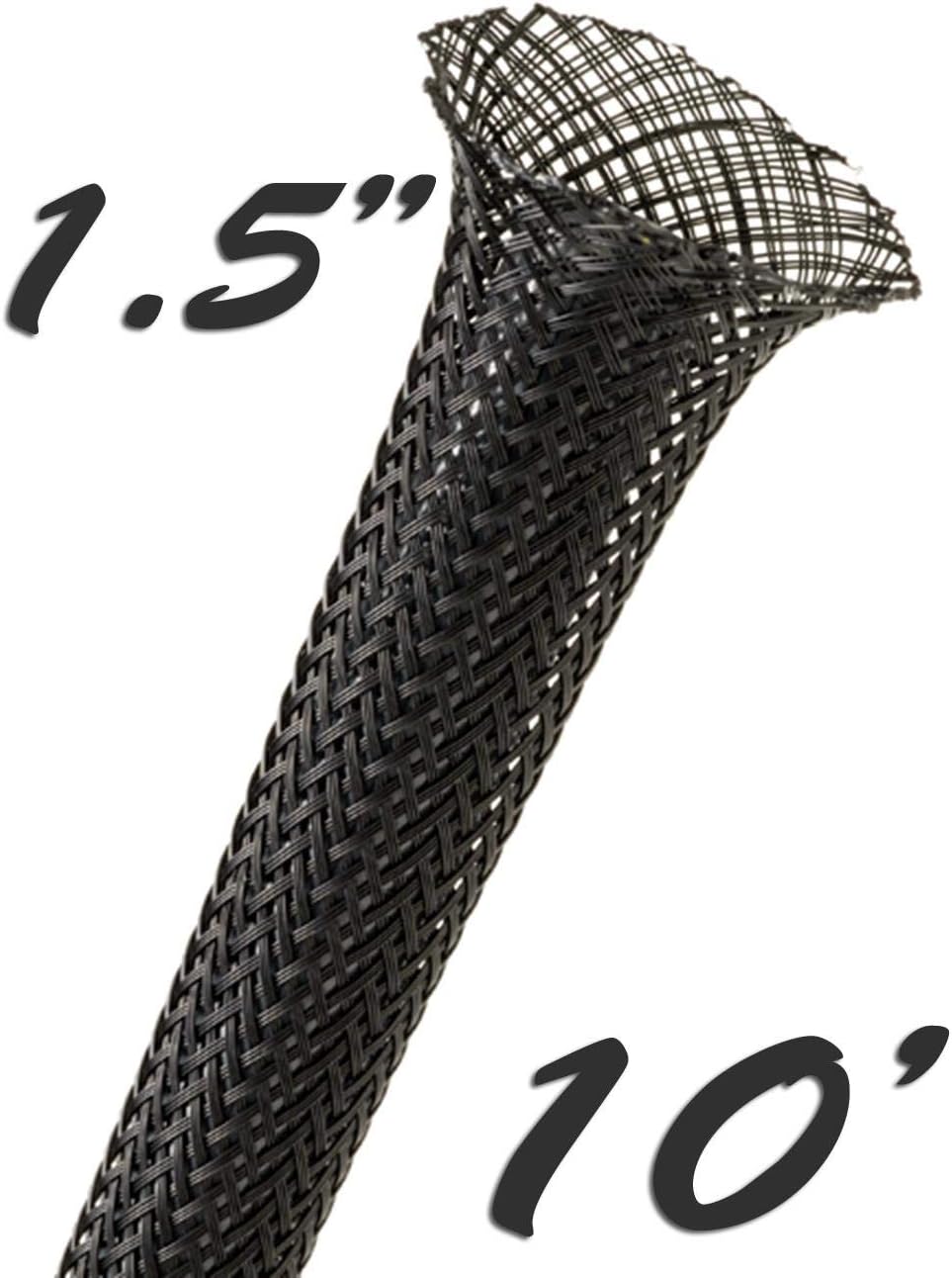 Electriduct 1.5" Black PET Expandable Braided Sleeving Cable Mesh Flexible Wire Sleeve - 25 Feet