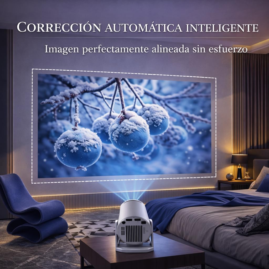 Mini Proyector Portátil 2026 .Android 14, WiFi 6 Bluetooth, Soporta 4K y 1080P, 180° Rotación, Auto Keystone, Cine en Casa, Proyector Compacto Inteligente