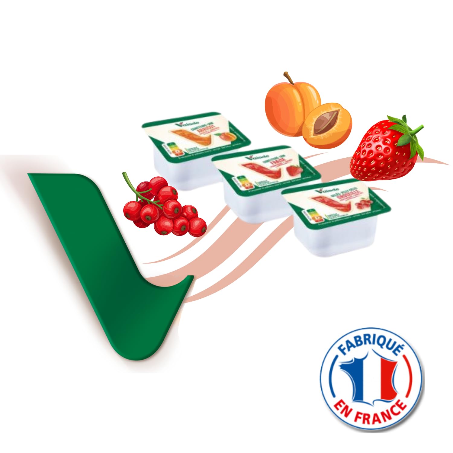 VALADE | 60 barquettes de confiture et gelée : abricot,fraise,groseille | doses individuelles de 30g pour un plaisir sans excès, pratique à emporter, idéal pour la restauration et les Airbnb