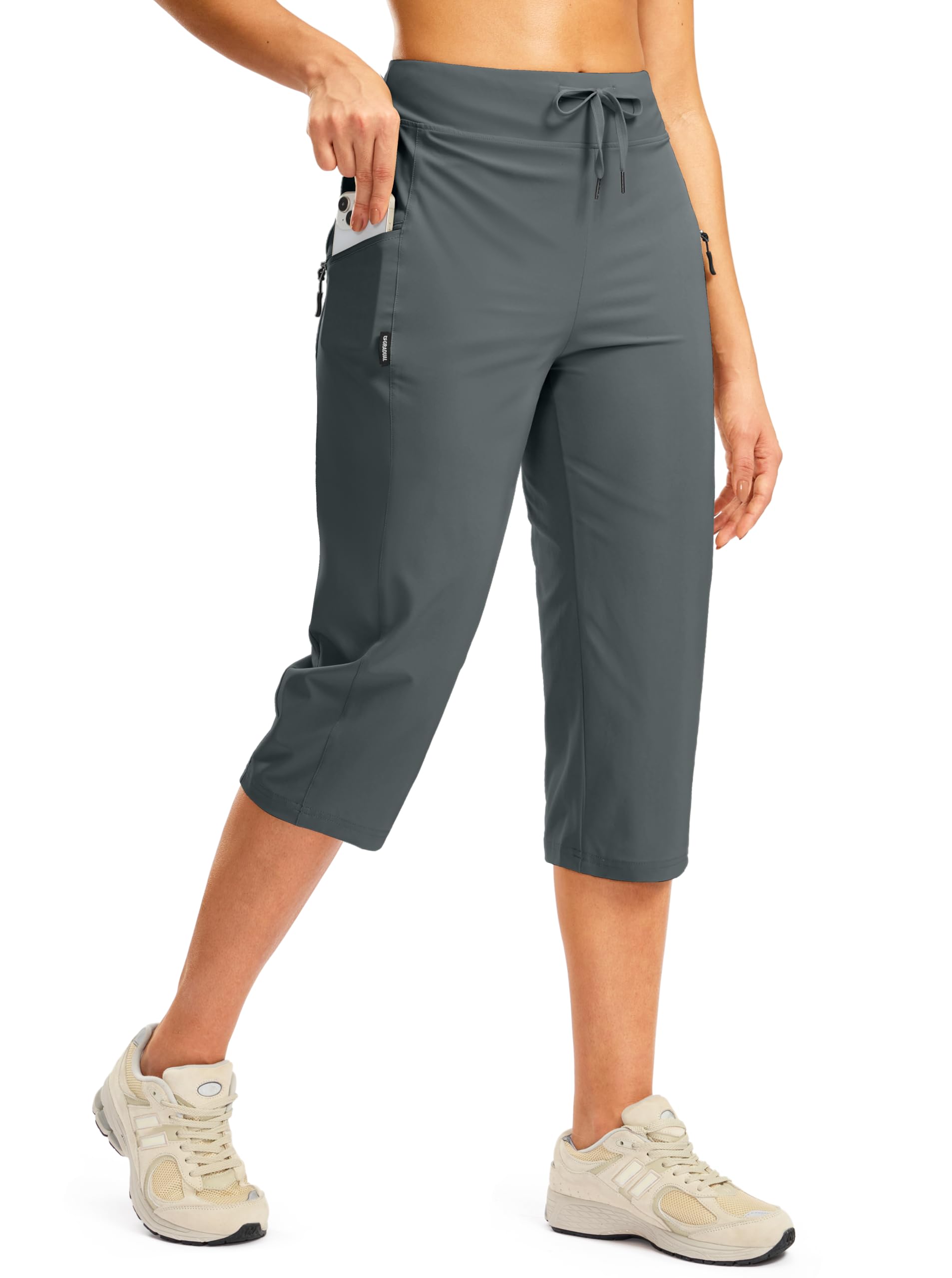 G Gradual Women's Capri Pants with 3 Zipper Pockets