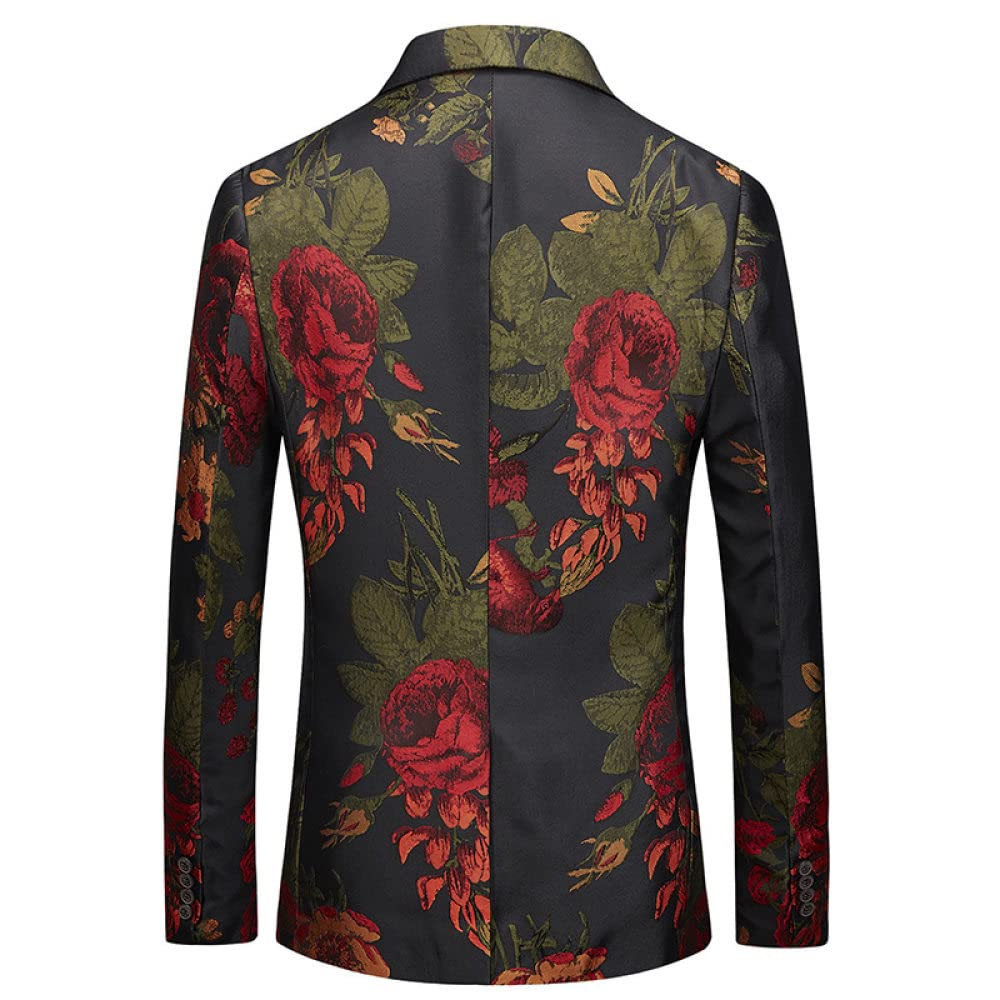 LAKKOA Herren Sakko, Herren Prom Anzugjacken Trendige Blume Blazer Anzugjacke Schwarz Lässige Slim Fit One Button Anzüge Mantel Floral Freizeitjacke Party Dinner Jacket S-4Xl,M