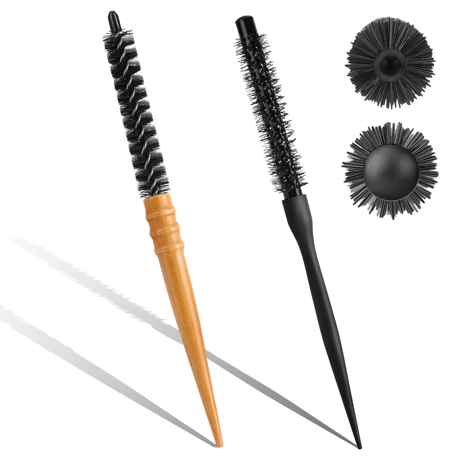 Mini Round Brushes - 2 Pcs Nylon Hair Brush Roller Brushes for Blow Drying, Short Hair & Curly Hair Bangs Styling, Beard Care