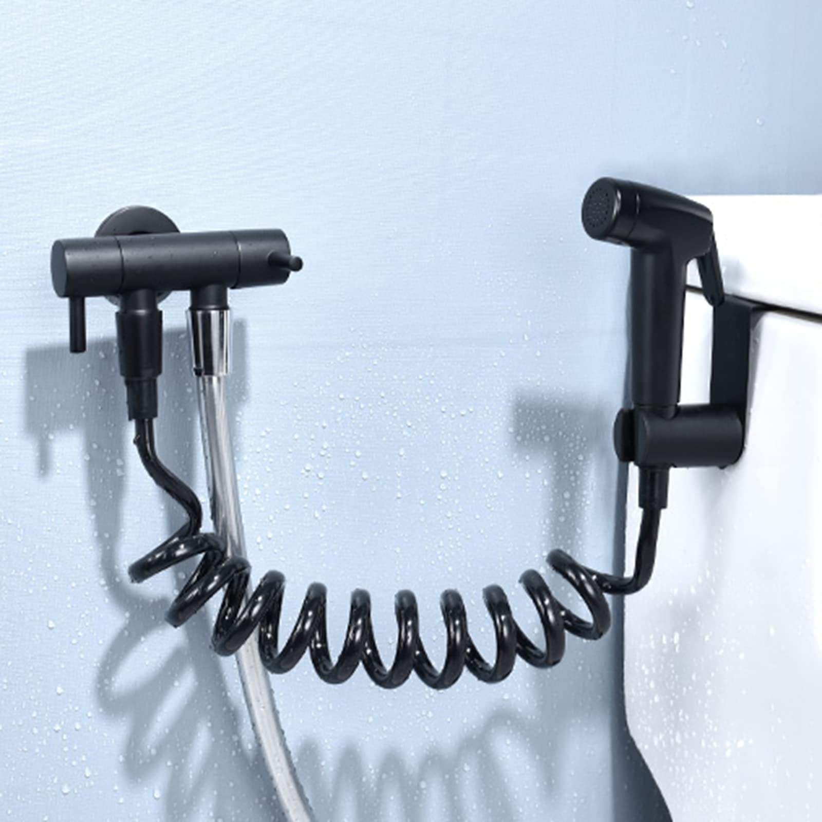 Kit douchette bidet WC noir robinet simple froid salle de bain avec tuyau