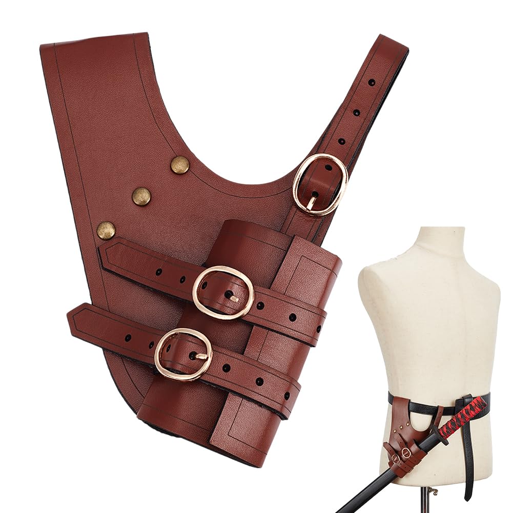 NBEADS Medieval Sword Frog Holster, Leather Sword Holster for Belt Left Hand Sword Sheath PU Leather Sword Holder Renaissance Belt Sheath, Saddle Brown