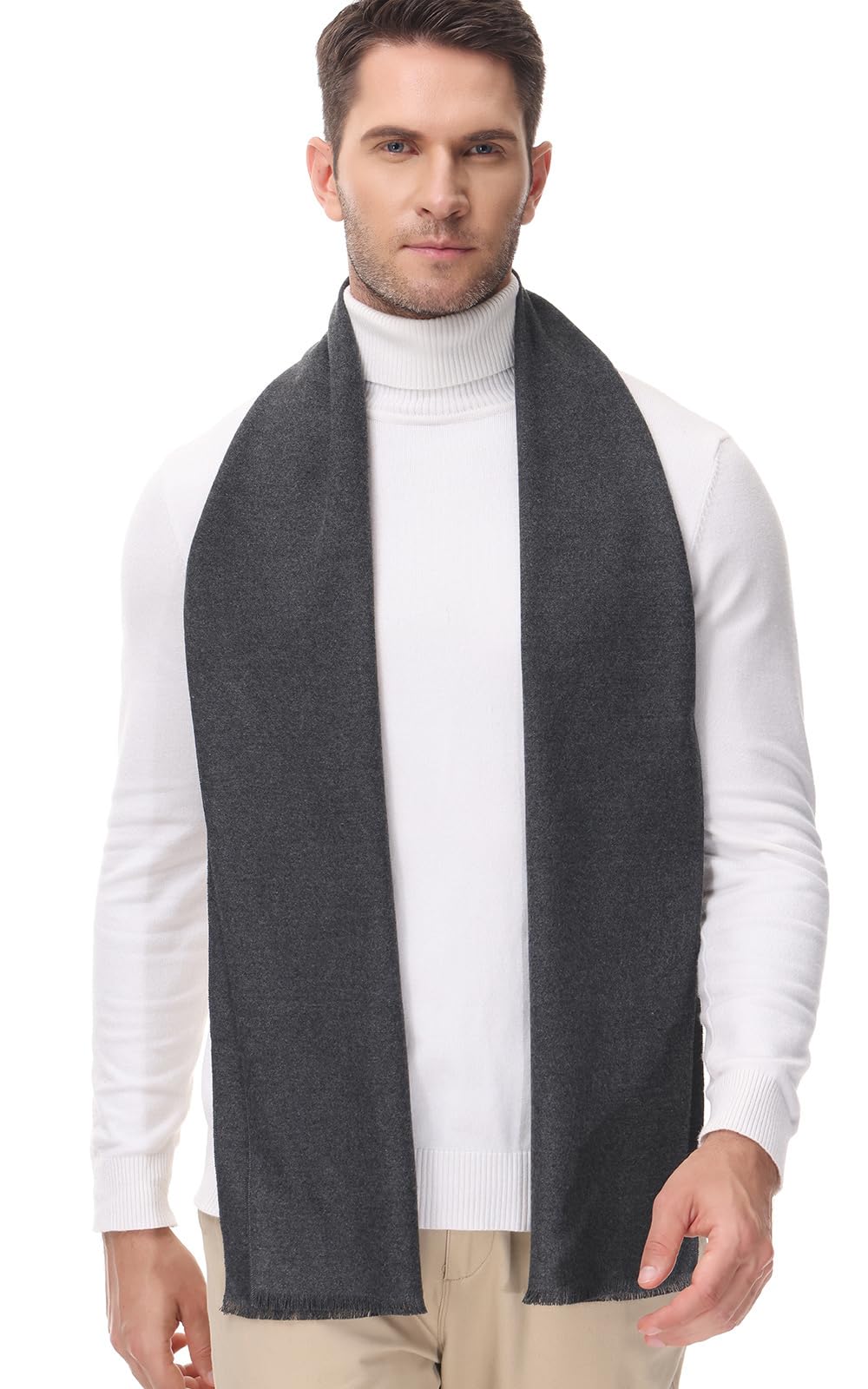 Mens Scarves Winter Warm Long Classic Fashion Business Plaid Solid Color Scarf for Men Gift