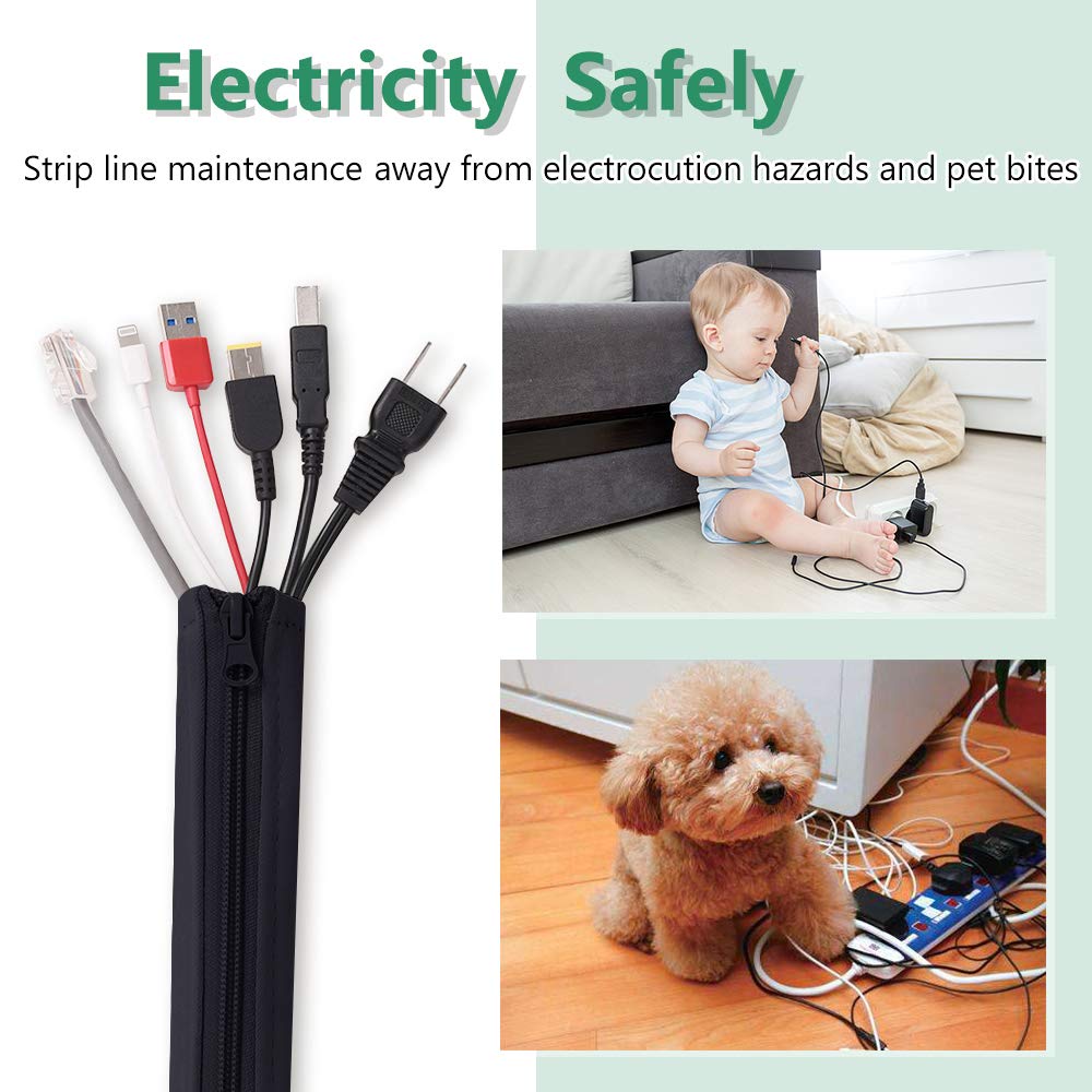 StangH Fundas de gestión de cables para cables, organizador de cubierta para sistema de gestión de cables con cremallera, protector de ocultación de cables de 19 pulgadas para TV, computadora,