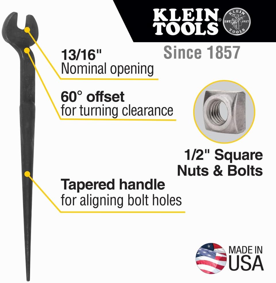 Klein Tools 3220 Spud Wrench, Made in USA, 13/16-Inch Nominal Opening, 1/2-Inch Bolt for U.S. Regular Nut