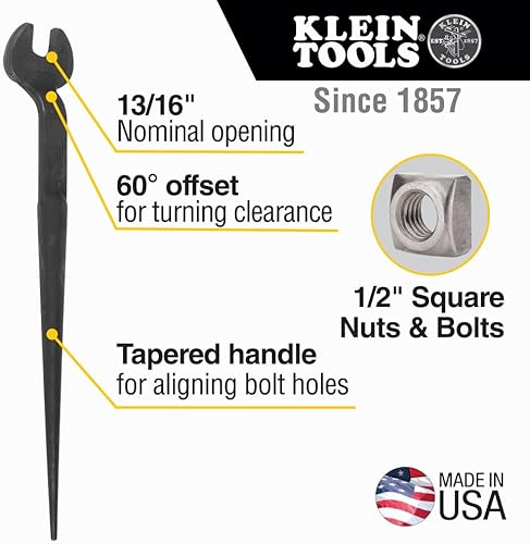 Miniatura 10 de Klein Tools 3224 - Llave de construcción con apertura nominal de 1-12 pulgadas, perno de 1 pulgada para tuerca regular de EE. UU