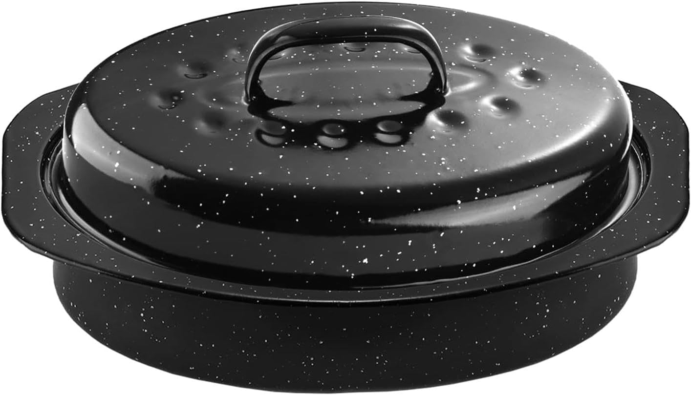 MODMA 13inch Enamel Steel Roasting Pan with Lid Black