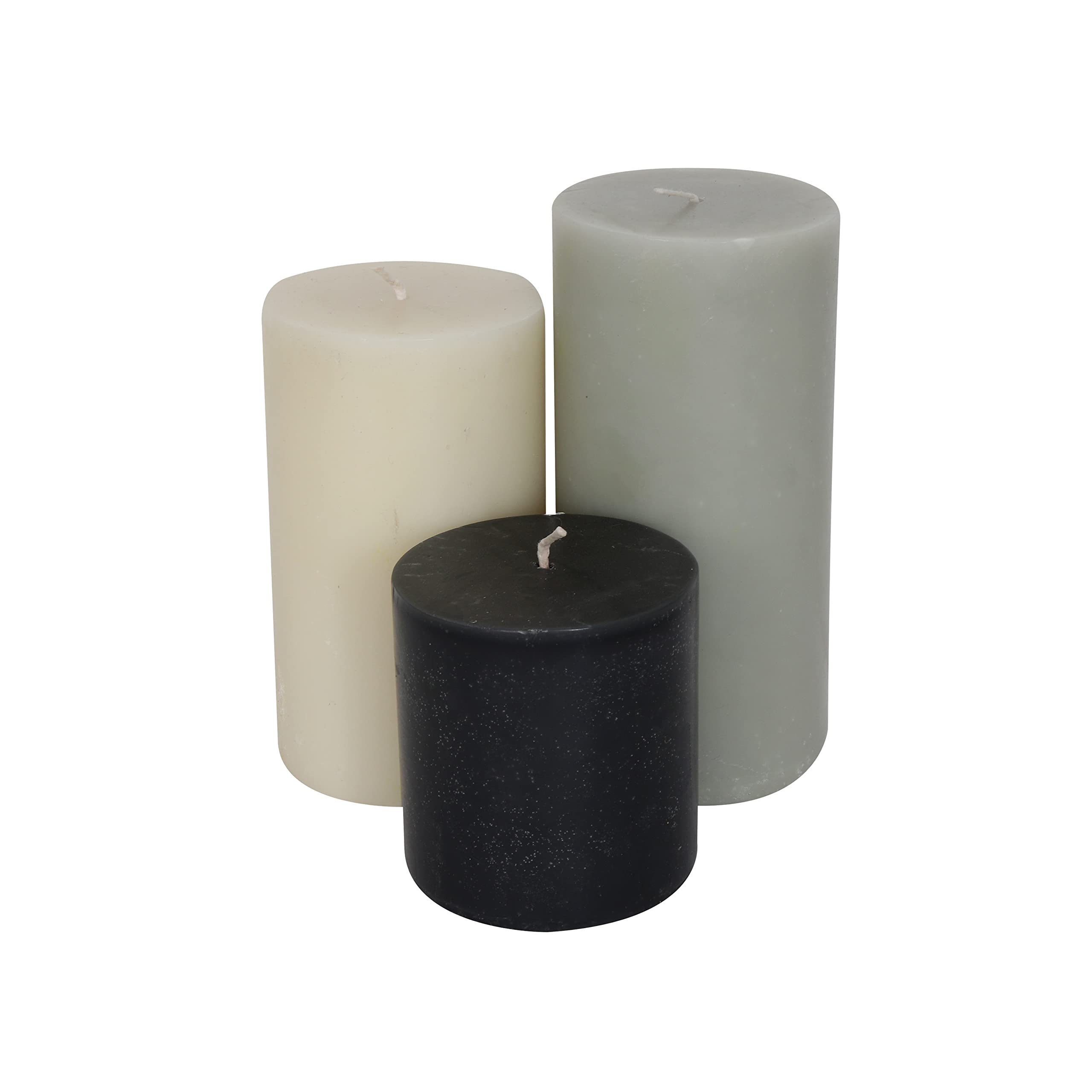 Laeto 3 Pillar Candle Set | Unscented Wedding & Decorative Candles - Black/White
