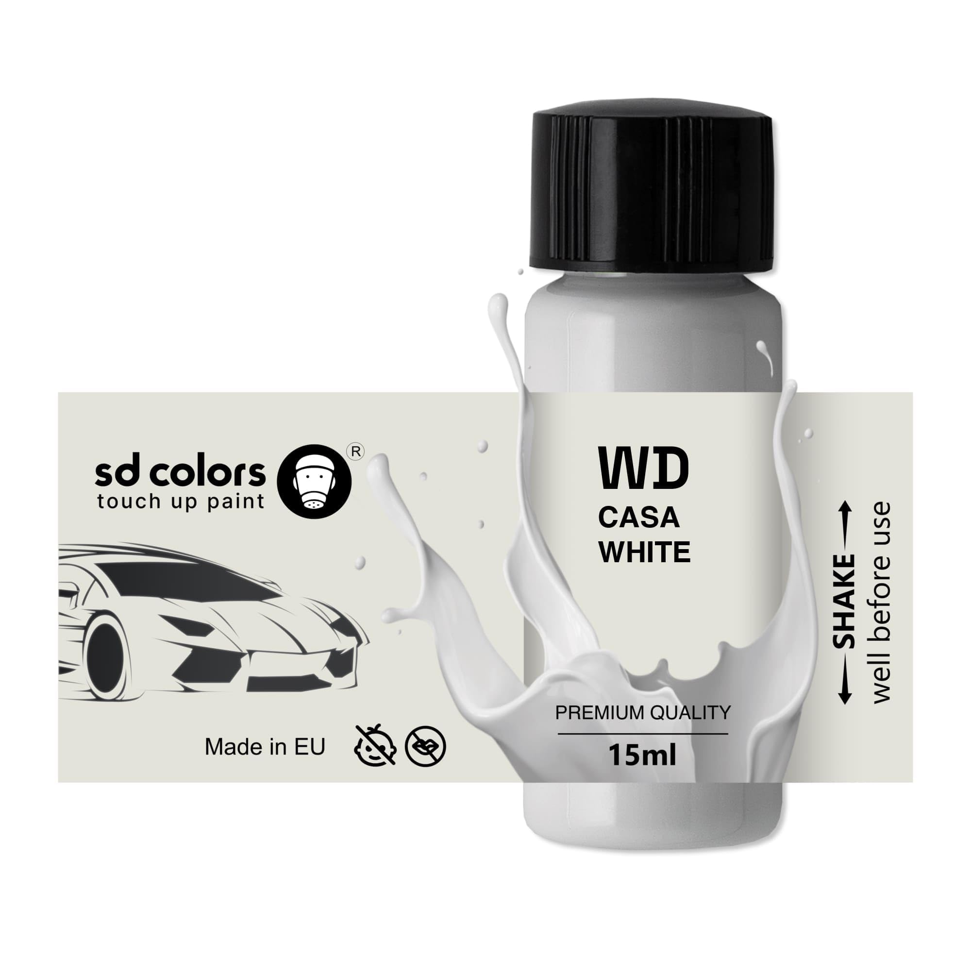 SD COLORS CASA White WD - Pintura De Retoque (15 ML, Para Reparación De Rayones, Código De Color, WD CASA, Blanco (sólo Pintar