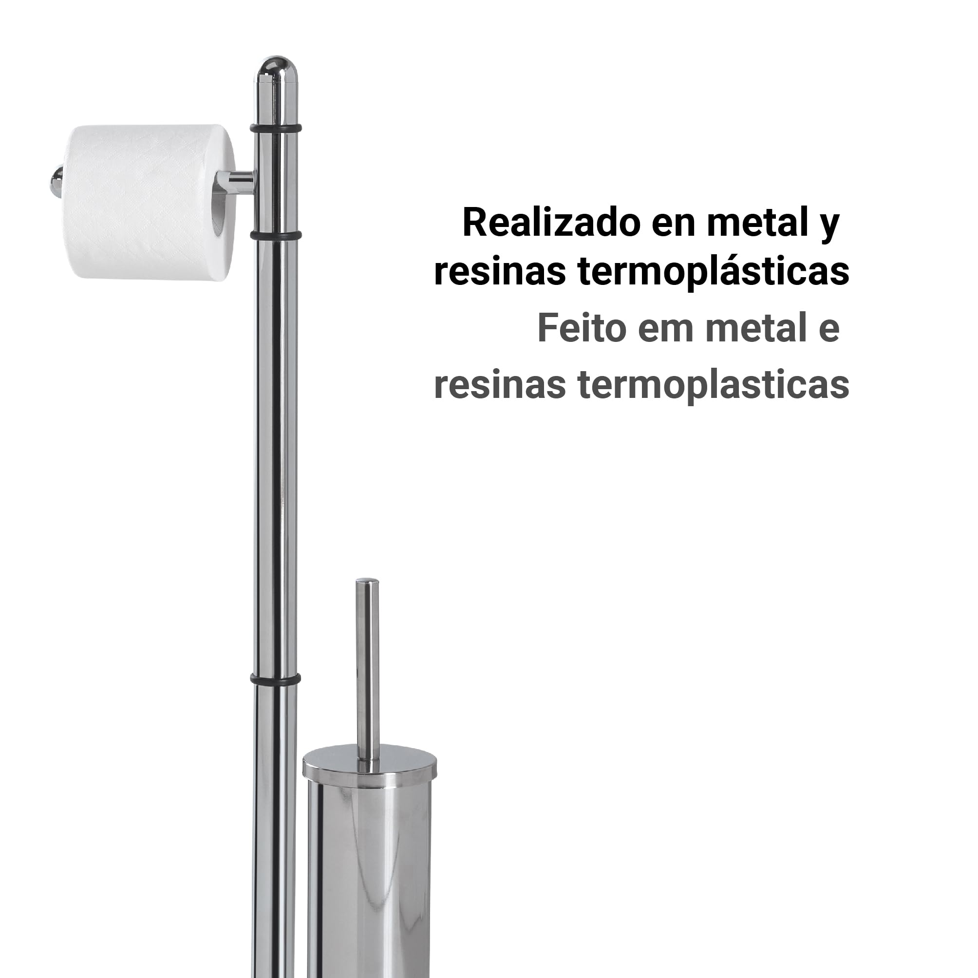 GEDY Hibiscus Colonna bagno porta rotolo + scopino bagno, Cromato, Set per wc in metallo e resine, Misure 75 x 29,6 x 18 cm, Design R&S Gedy, Garanzia 2 anni