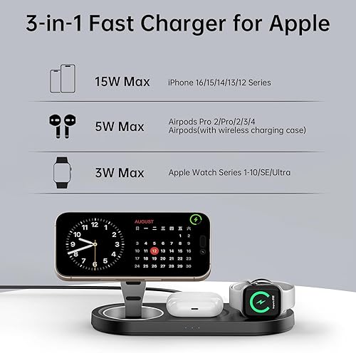Miniatura 2 de Mdrndock - Estación de carga magnética 3 en 1 para Apple, soporte de cargador inalámbrico plegable para Mag-Safe para iPhone 171615141312Pro