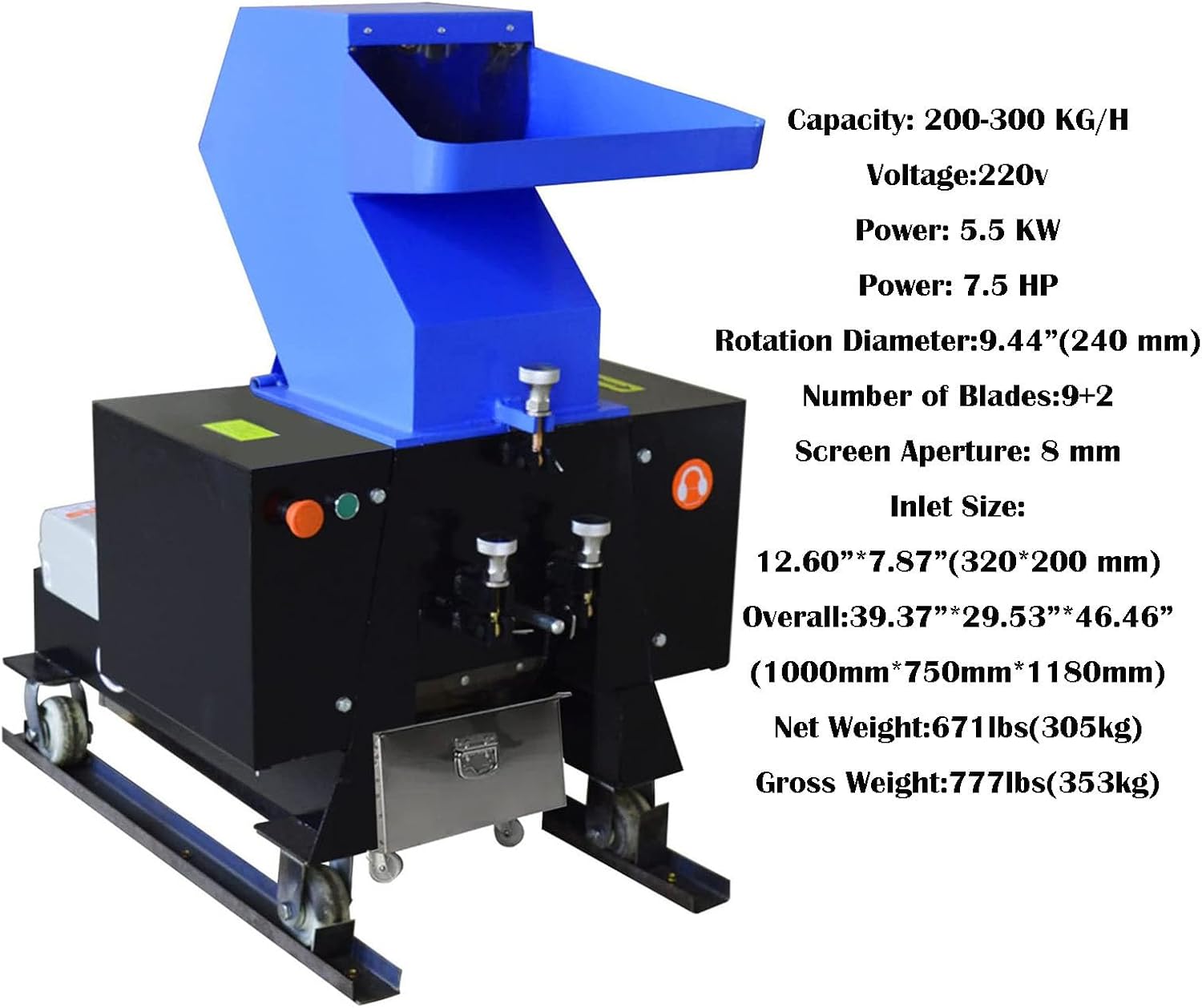 INTBUYING Electric Plastic Crusher Shredder Heavy Duty Bottle Grinder Mill Electric Chipper Granulator Grinding Machine Plastic Recycling Pulverizer 4KW 220V Three-phase