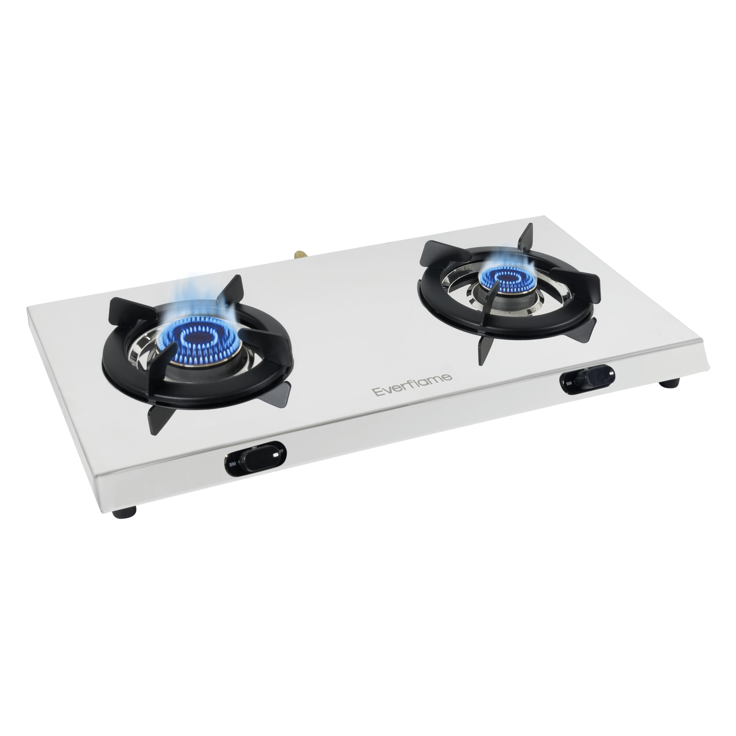 Everflame Pearl 2 Burner Gas Stove | Manual Ignition | ISI Certified | 5G Forged Brass Burners | Stainless Steel Gas Stove | Gas-Saver | Brass Nozzle | 2 Years Warranty + Doorstep Service