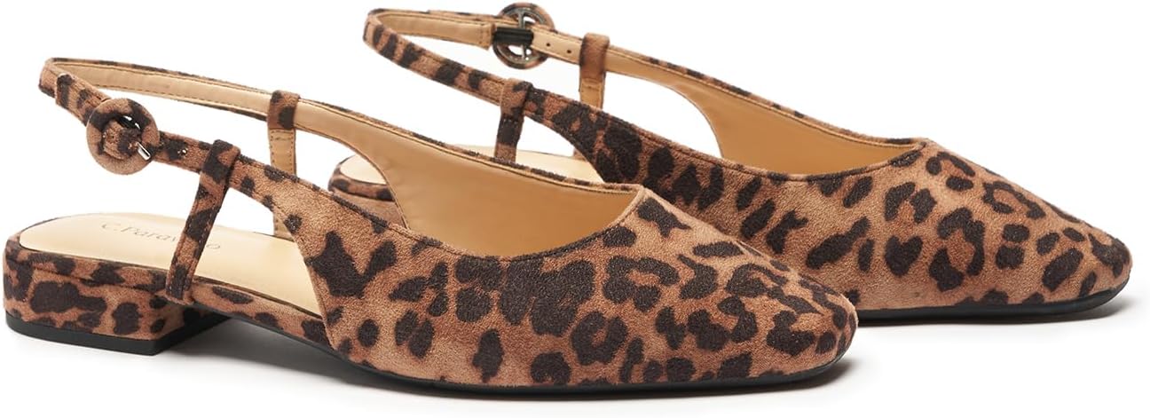 C.Paravano Slingback Flats | Women's Slingback Shoes | Low Heels | Square Toe Flat | Sandals Women | Block Heel Slingback Sandals(Size 9,Leopard) - Image 4