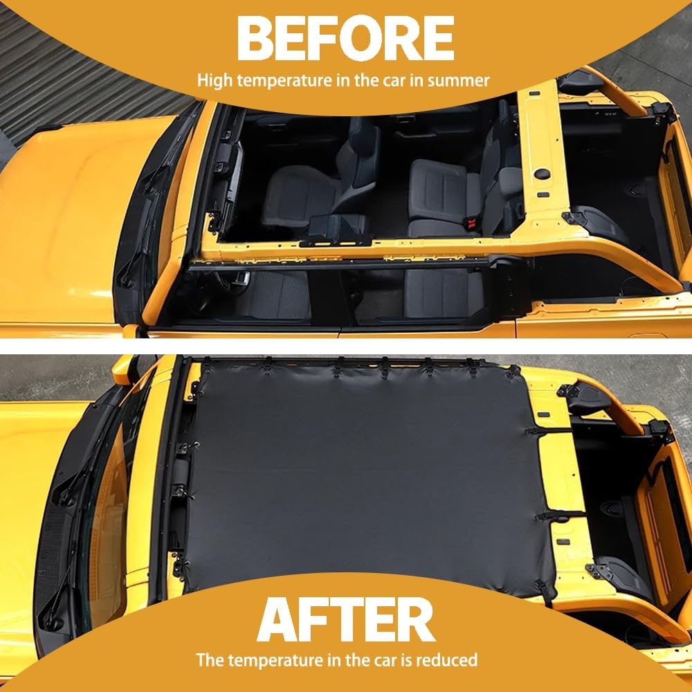 Sunshade Soft Top Sun Shade Bikini Top Roof Sunblock Sunroof Waterproof Oxford Cloth Cover for Ford Bronco 2021 2022 2023 2024 Exterior Accessories (for 2 doors)