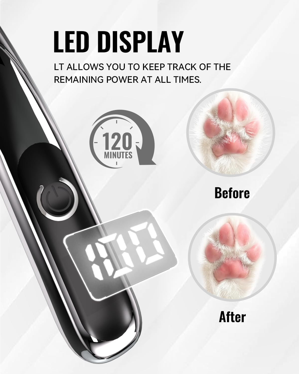 Dog Paw Trimmer, Small Pet Shaver for Dog Pet Clippers Cordless with LED Light and Display, Cats Paw Trimmer for Eyes Ears, Face, Rump - Image 3