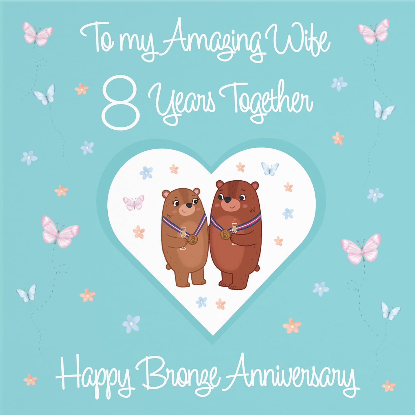 Hunts England, Wife 8th Anniversary Card, 8 Years, Bronze Anniversary, Romantic Meadows, Fun Card - Image 2