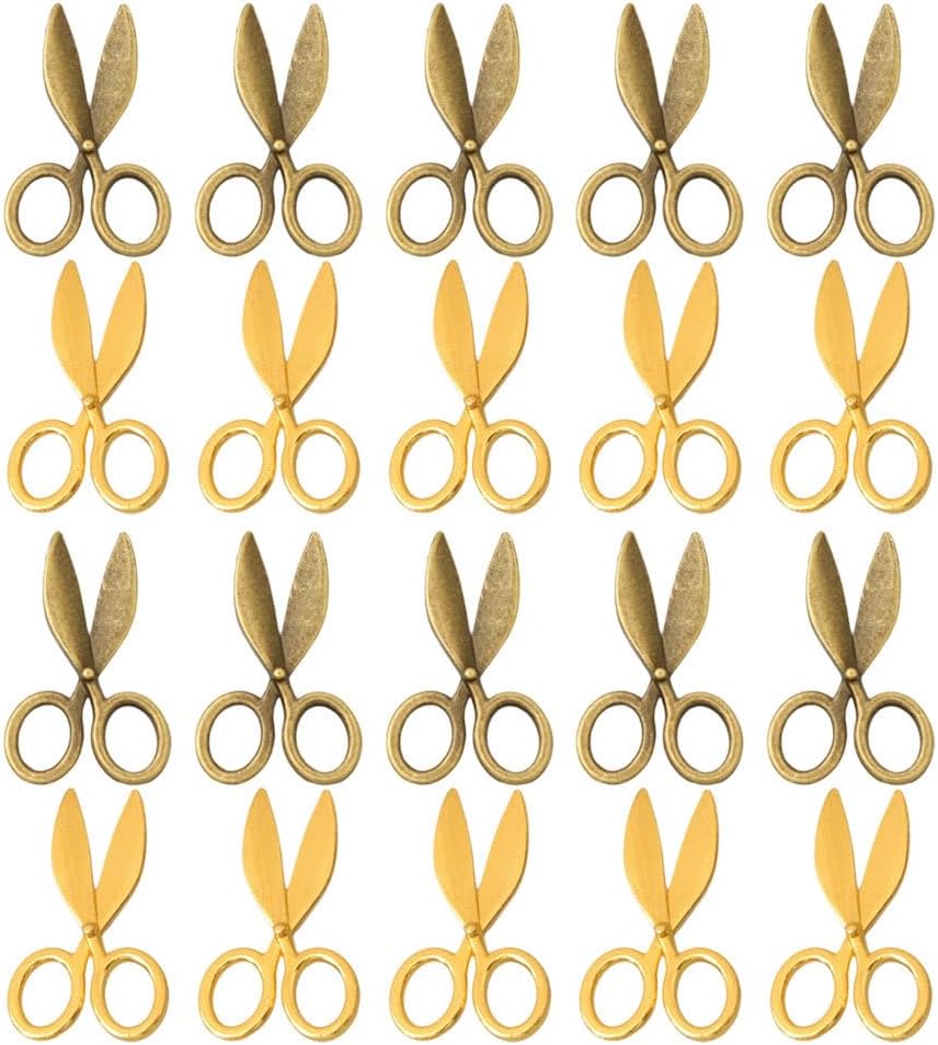 LIOOBO Miniature Dollhouse Scissors 40pcs Tiny Realistic Sewing Tool Models for Micro Landscape Dollhouse Scenery Props DIY Crafts Photography Golden and Bronze