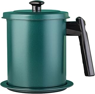 KTREZ - Filtro de aceite verde de acero inoxidable de 1,7 l con cubierta de acero inoxidable, filtro de mantequilla de tocino y base, sistema de filtro de aceite de cocina para almacenar aceite de