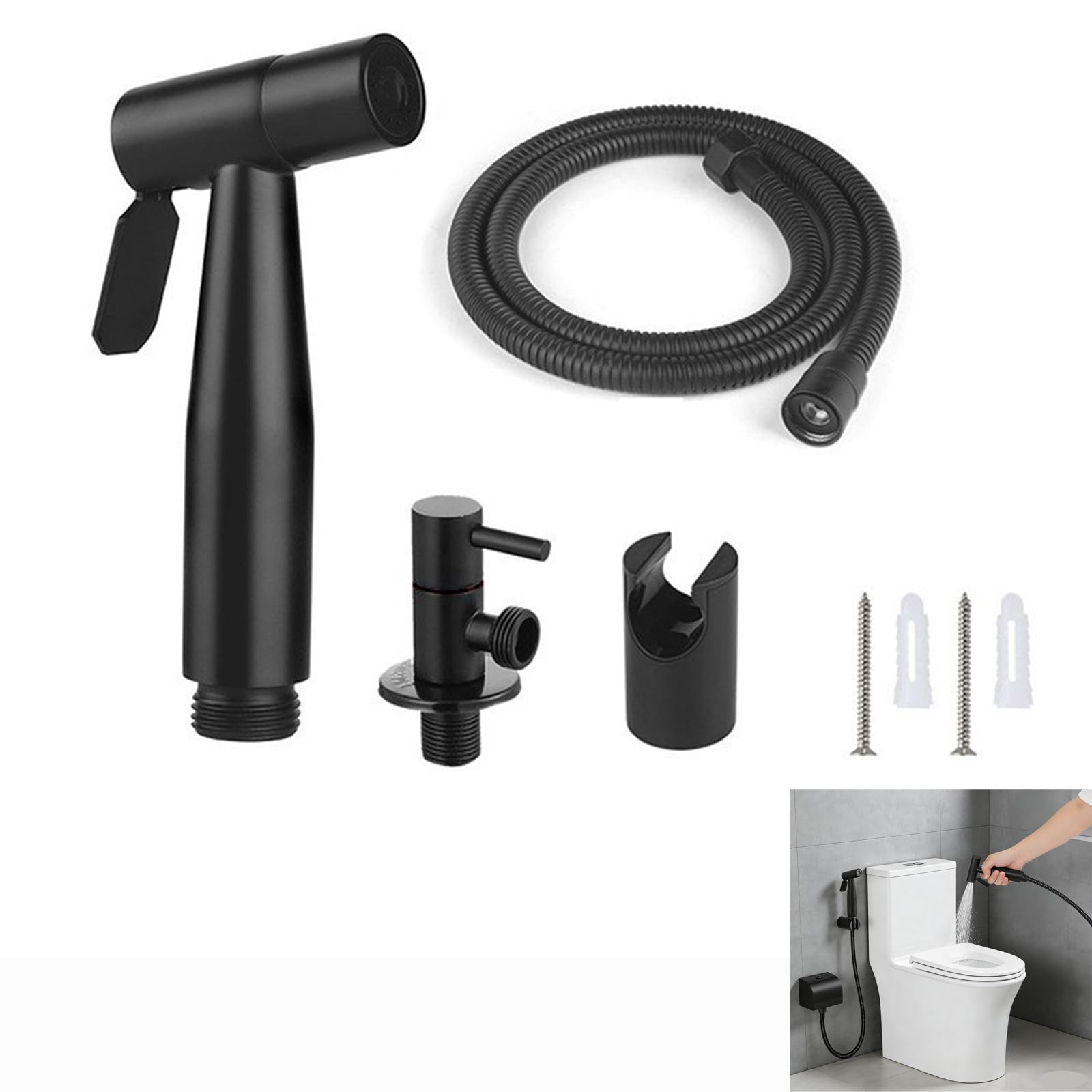 Alrens Black Toilet Bidet Sprayer Set Handheld Bidet Spray for Attachment for Toilet Jet Spray for Toilet Muslim Shower for Shattaf 304 Stainless Steel