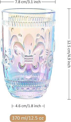 Miniatura 7 de Joeyan Vasos de vidrio iridiscentes, vasos de agua románticos en relieve floral, cristalería vintage para bebidas de jugo, vino, cóctel, ideal para