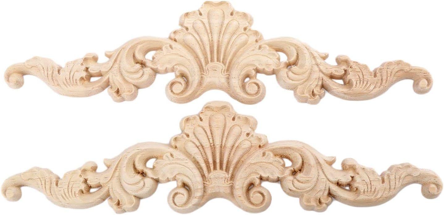 Wood Carved Onlays Appliques, Clear Carving Details Overlay Craft Decals for Cabinet Wall Mantels Dresser Closet Toddler Doll Bed Stairs Door Furniture Decor(2-Pack, 20x5cm/7.9" x2)