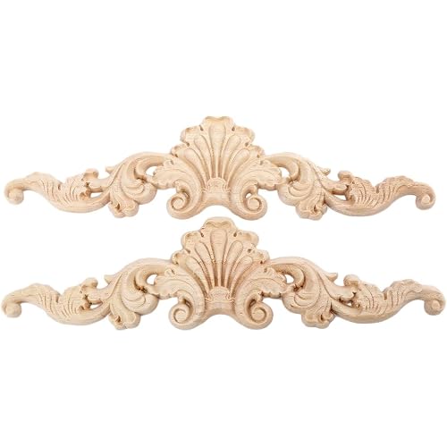 MUXSAM Wood Carved Onlays Appliques, Clear Carving Details Overlay Craft Decals for Cabinet Wall Mantels Dresser Closet Toddler Doll Bed Stairs Door Furniture Decor(2-Pack, 20x5cm/7.9" x2)
