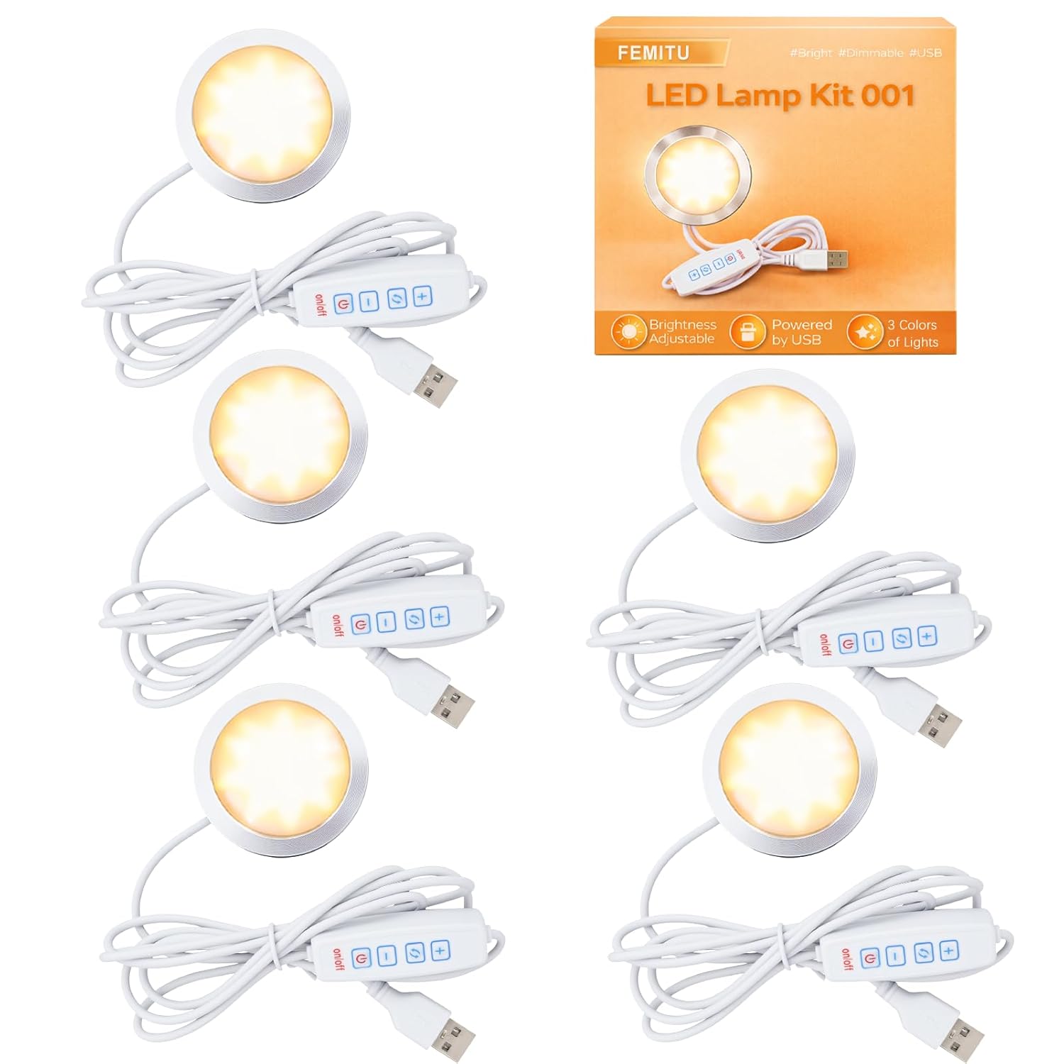 5PCS LED Lamp Kit 001 3D Printer Light for Bambu Lab H2D/X1/P1P/A1 mini Makerworld for Anycubic Makeronline, 5V USB Powered DIY Hardware Lighting Kit, 3000K Warm Light, 3000K–6000K