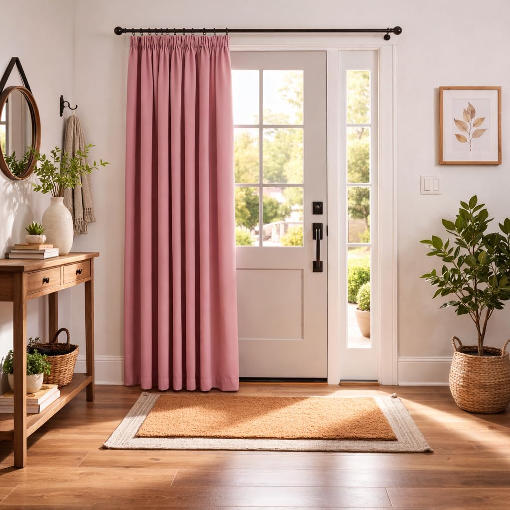 John Aird Blackout Curtains Pencil Pleat with Tie Backs (Pink, W 66" x L 84" (1 Panel) Thermal Energy Saving Curtains for Bedroom & Living Room