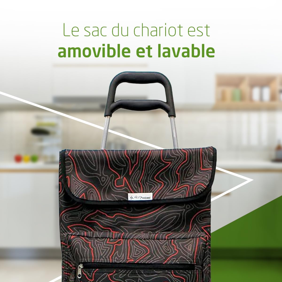 Amig - Chariot de Courses 4 Roues avec Compartiment Isotherme - Caddie de Courses Solide - Chariot de supermarché Pliable - 22 x 40 x 106 cm - Charge Max. 15 kg - Couleur Noir
