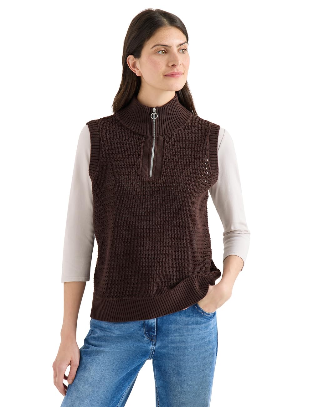Cecil Damen Pullunder im Crochet-Look mit Zipper