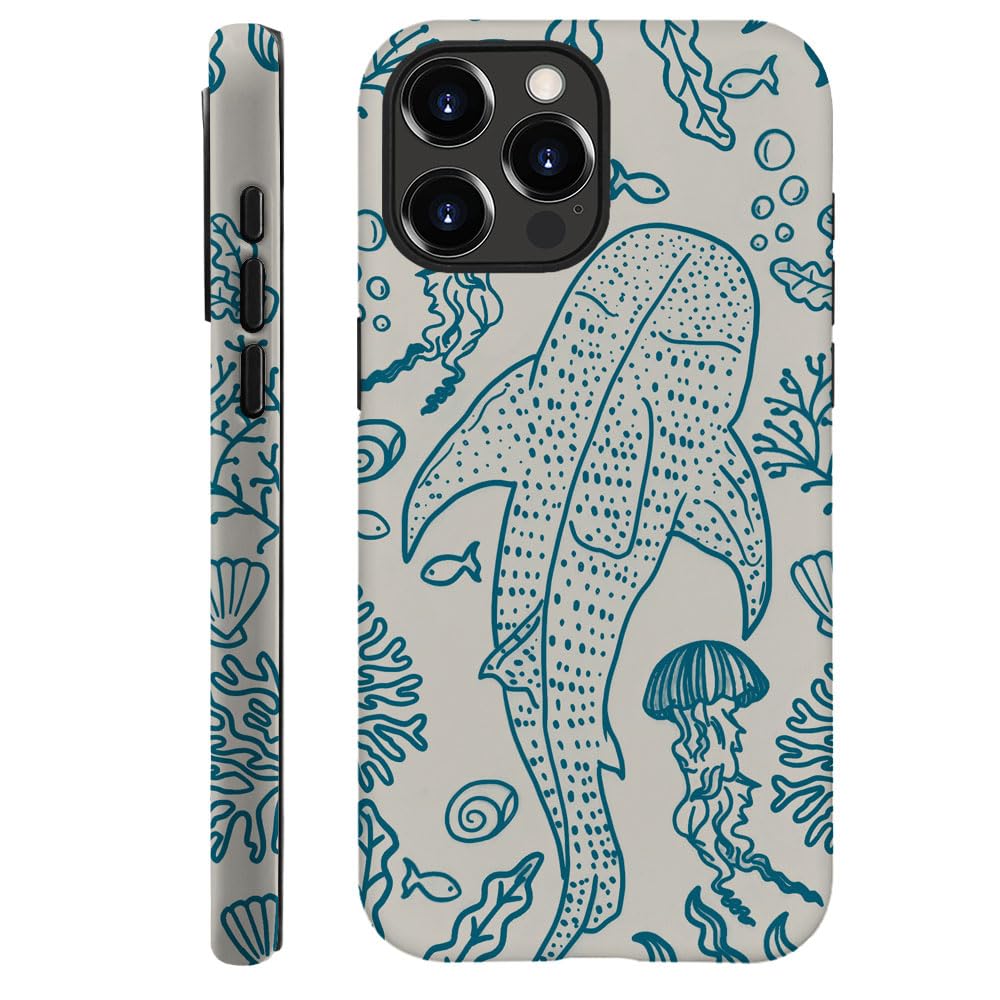TnXee Case Compatible with iPhone 14 Pro,Fall Prevention Hybrid 2-Layer Hard Shell Phone Cover for Girls Boys,Oceans Whales Sharks