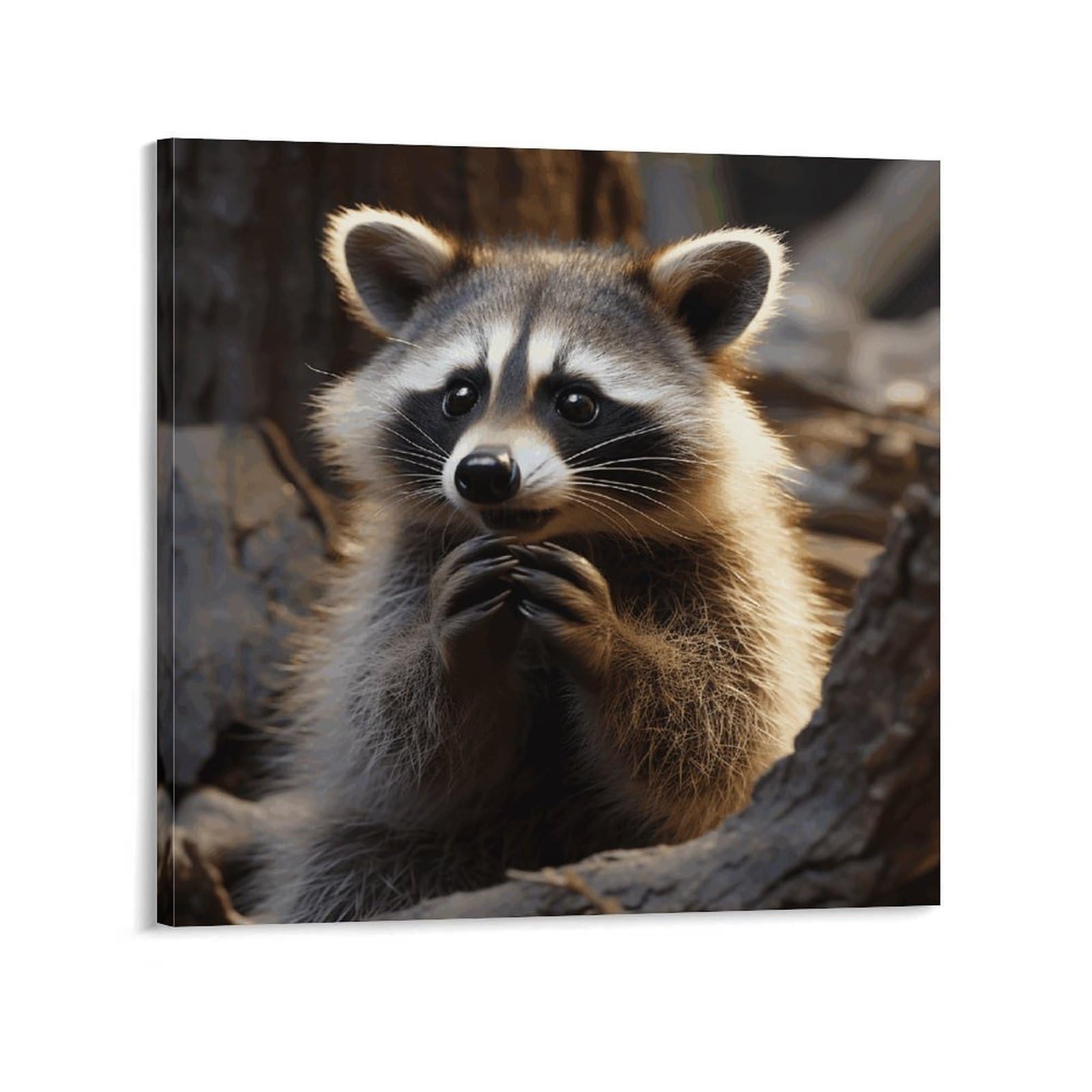 KLOPH Cute Raccoon Canvas Wall Art for Living Room 12x12inch Modern Artwork Painting for Bathroom Hanging Canvas Prints Aesthetic Wallart for Bedroom Kitchen Office Wall Decor