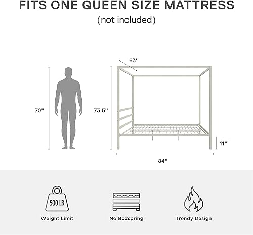 Miniatura 3 de DHPA1 cama con dosel de metal moderna Metal Blanco