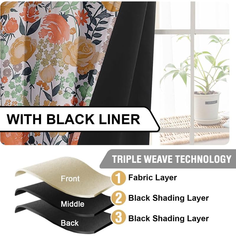 Image of Cloth Fusion Printed 100% Blackout Door Curtains 8 Feet Long Set of 2, Room Darkening Parda with Stainless Steel Grommets for Home Decor (8x4.5 Feet, White Roses)