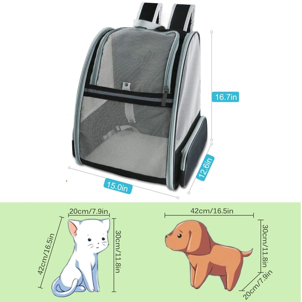 Haustiere Rucksack Transporttasche für Hunde Katzen 7.5kg, Große Tragbare Katzenrucksack Hunderucksack Transparent Top Opening Reisen Airline Genehmigt, Mesh Haustiertragetasche Atmungsaktiv