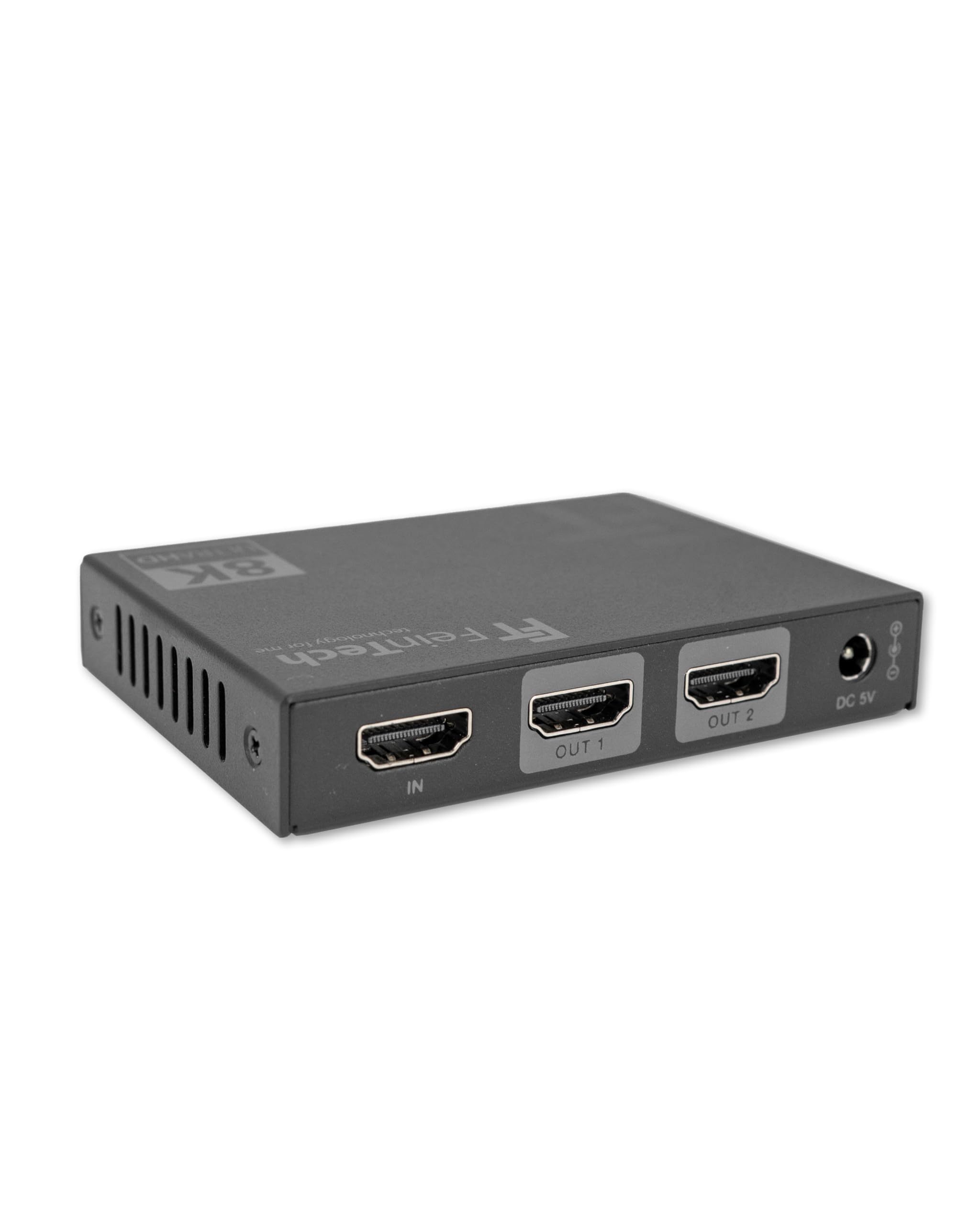 FeinTech SP210 HDMI 2.1 Splitter 4K 120Hz 8K VRR ALLM, Verteiler mit Downscaler für 2 Monitore gleichzeitig, CEC-Pass, kompatibel zu HDCP 2.3, HDR, Dolby Vision