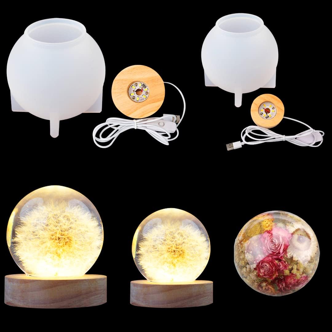 Zayookey Epoxy Resin Molds LED Sphere Silicone Mold Crystal Ball Rechargeable Resin Light Bulb Molds for Resin Casting Candle Wax Soap DIY Making (Warm White)
